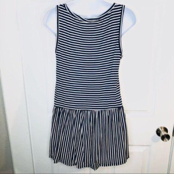 Modcloth Stripe Ruffle Tank Top In Every Direction Knit Navy Blue Cream White S - Picture 9 of 12
